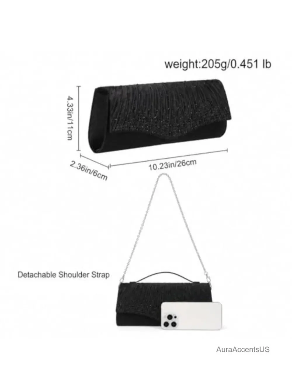 Evening Bag with Chain Pleated Rhinestone Envelope Clutch Purse for Wedding